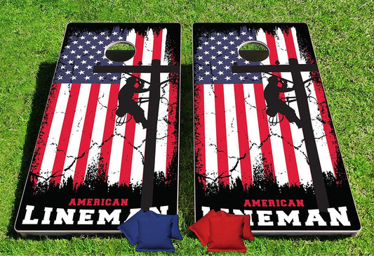 American Lineman Pro Style Cornhole Bean Bag Toss Game 24x48 with 8 Regulation 16oz Bags