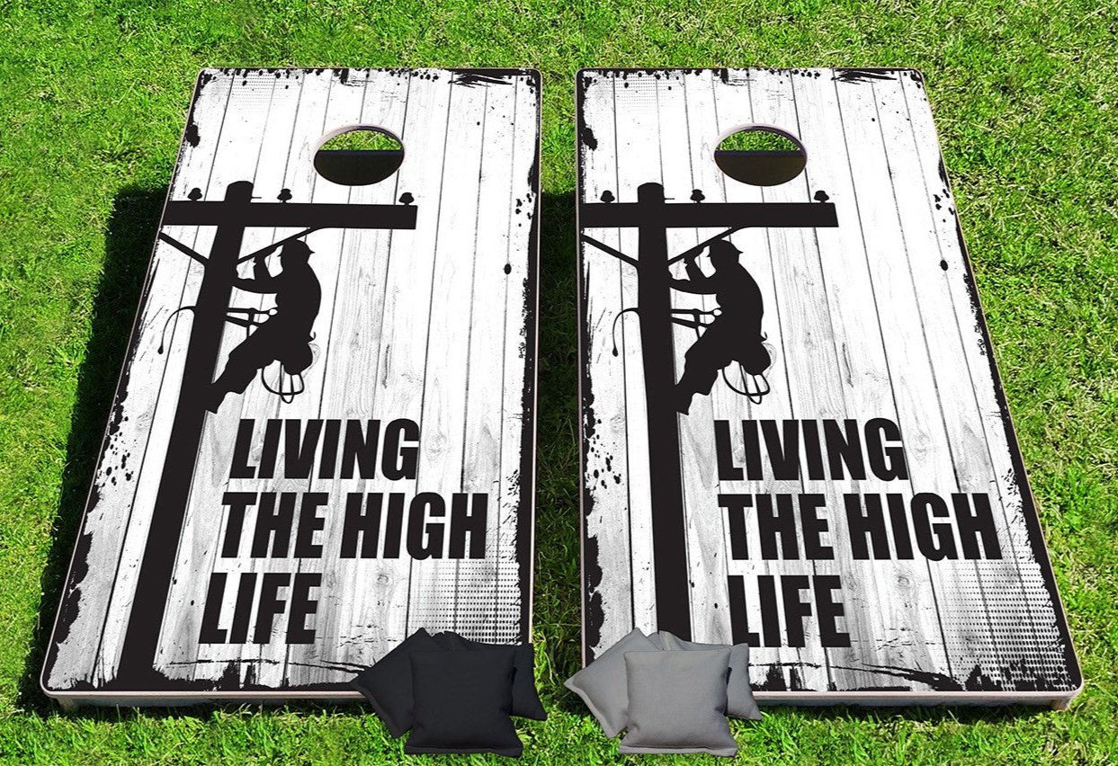 Living The High Life Lineman Pro Style Cornhole Bean Bag Toss Game 24x48 with 8 Regulation 16oz Bags