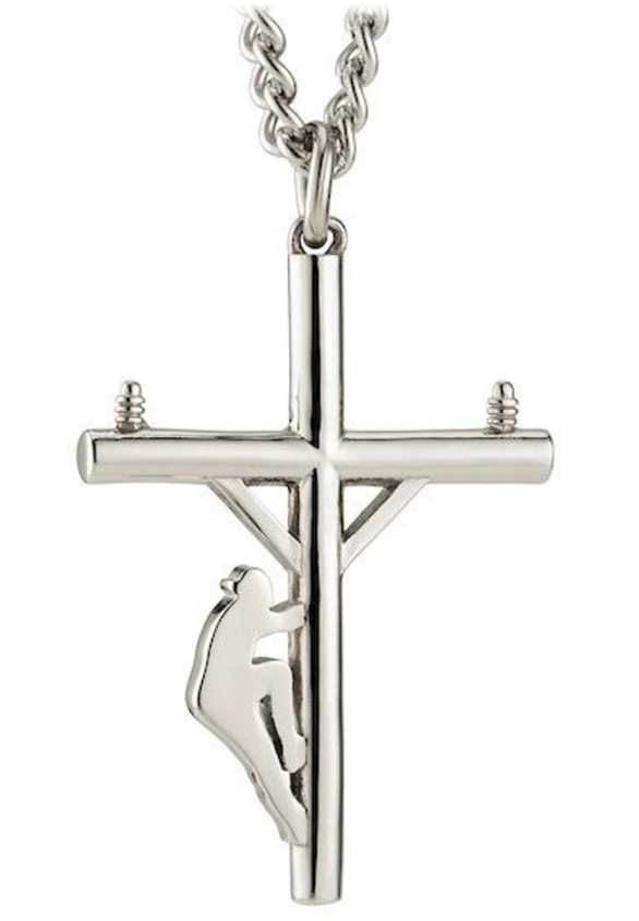 Men's Stainless Steel Lineman Cross Necklace