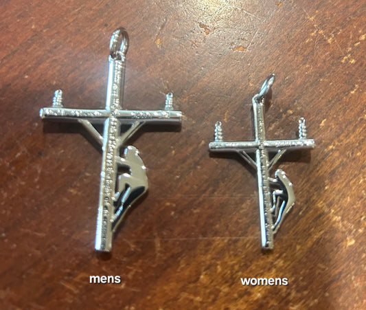 Womens Stainless Steel Lineman Cross Necklace